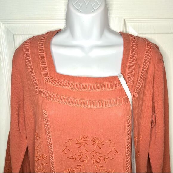 Modcloth Frock & Frill Elegant Wanderer Cotton Midi Dress Embroidered Coral 8 - Picture 5 of 13